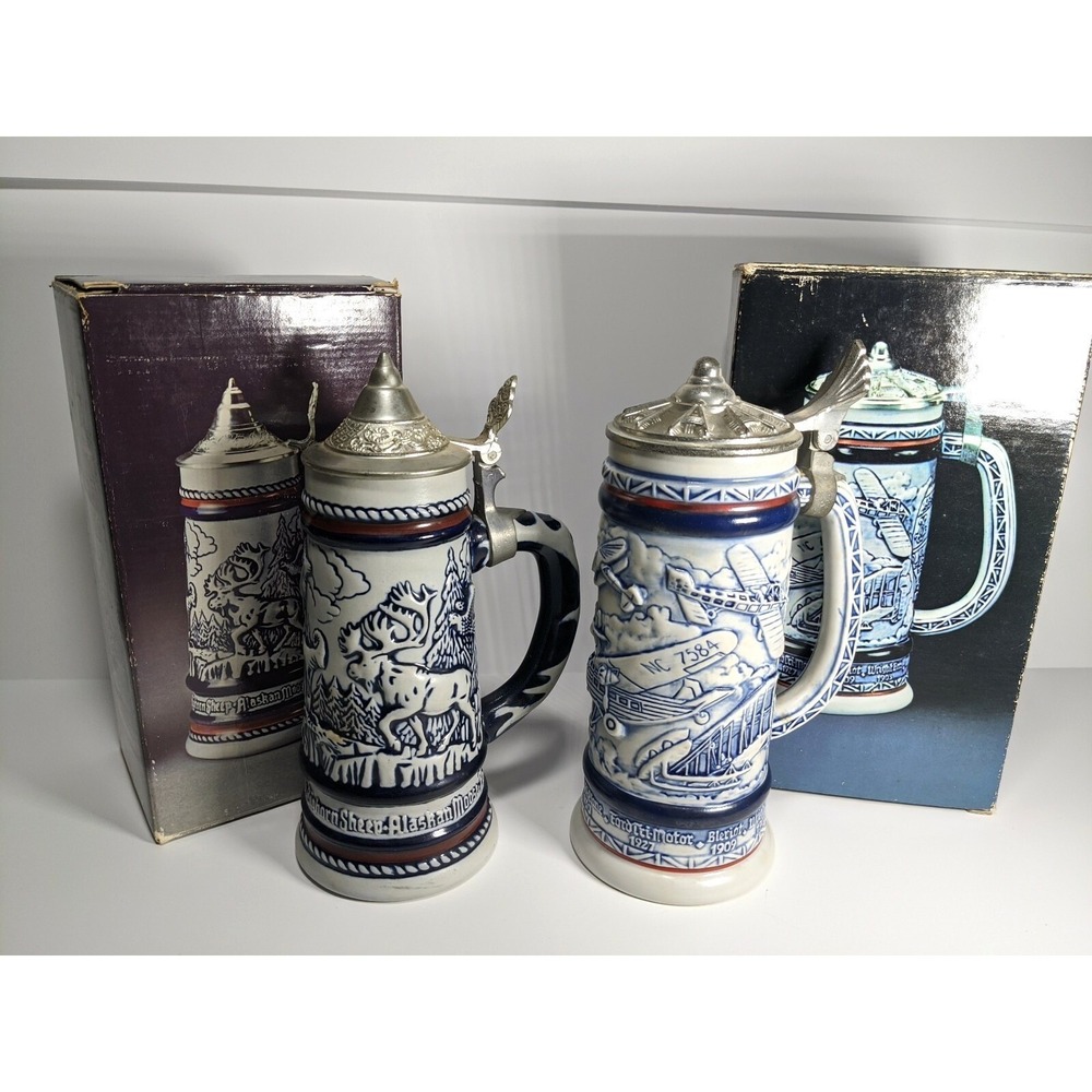 Avon Vintage Beer Steins Wild Country Flying Classics Ceramarte Brazil Set of 2